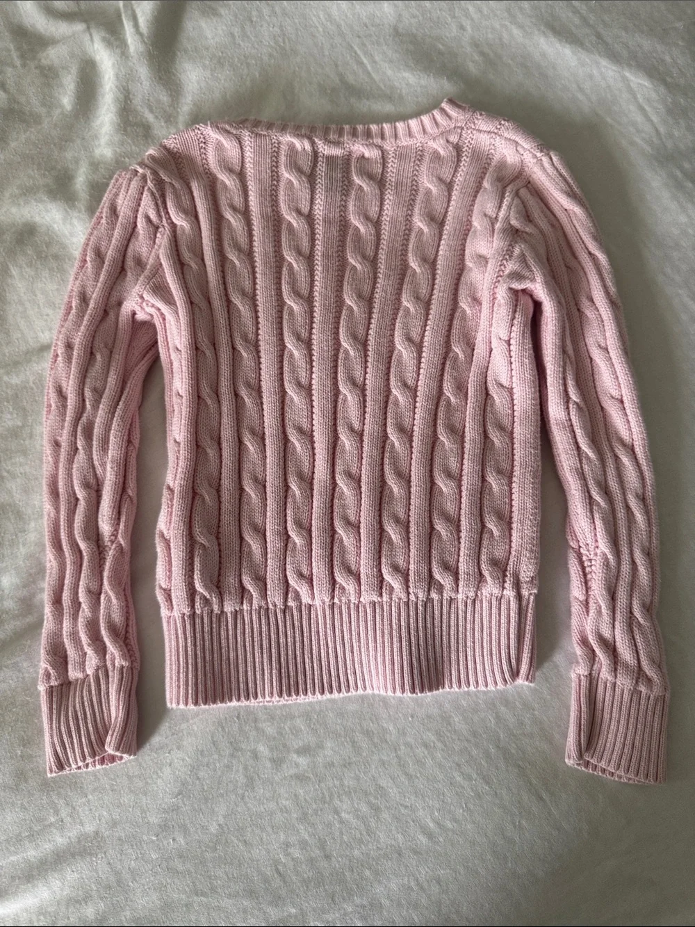 Ralph Lauren Light Pink Girls Cable-Knit Crewneck Sweater